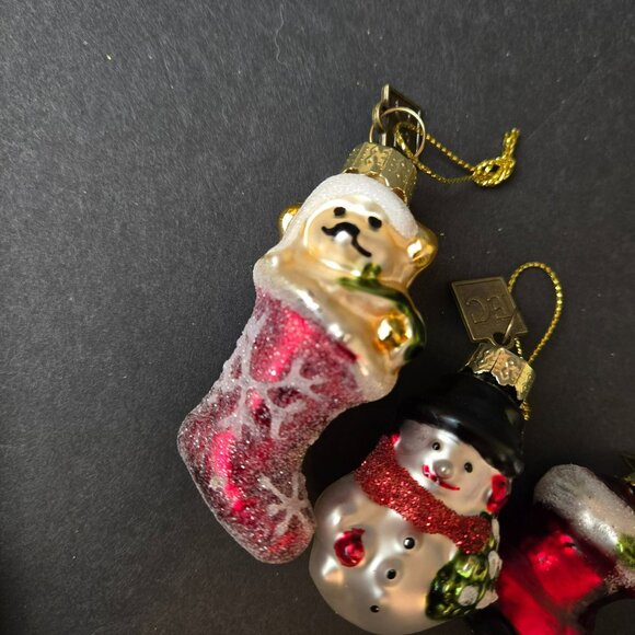 Lot Of 3 Glass Christmas Ornaments 2" Snowman Puppy In Stocking Red Boot Glitter - Picture 4 of 6